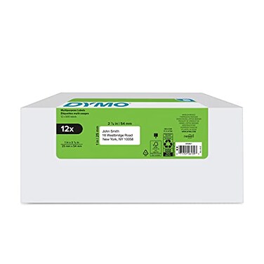 DYMO Authentic LW Multi-Purpose Labels for LabelWriter Label Printers, White, 1" x 2-1/8", 12 rolls of 500 ,6000 Total