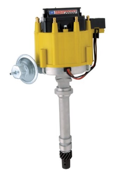 Proform Distributor, GM Performance, Magnetic Pickup, Vacuum Advance, HEI Style Terminal, Coil Included, Yellow, Chevy V8, Each
