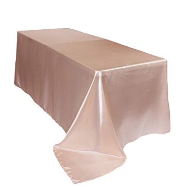 YOUR CHAIR COVERS - 90 x 156 inch Rectangular Satin Tablecloth - Blush, Rectangle Shiny Satin Table Linens for 8 ft Rectangular Tables