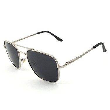 JS Classic Polarized Square Aviators, Silver Frame/Black lens