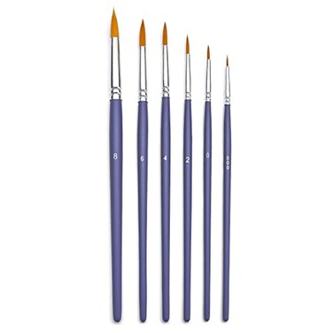 Pebeo 951150 Yellow Polyamide Round Brushes, 6-Pack