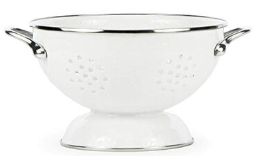Golden Rabbit Enamelware Medium Colander, 3 quart, Solid White Textured