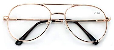 V.W.E. Classic Metal Reading Glasses - Spring Hinge Tear Drop Reader ,Gold, 1.25, multiplierx