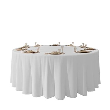 Urby 132 inches White Round Tablecloth, Medium Weight Polyester
