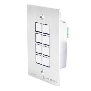 J-Tech Digital 8-Button Control Panel Wall Plate with Programmable LED Buttons, RS-232, RS-458, Relay and IR Control ,JTECH-P8