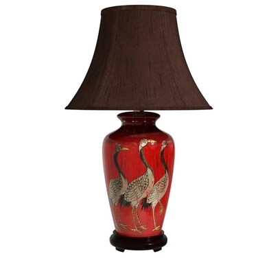 Red Lantern 26" Red Crowned Cranes Vase Lamp