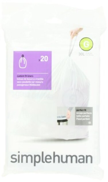 simplehuman Code G Custom Fit Drawstring Trash Bags in Dispenser Packs, 30 Liter / 8 Gallon, White&ldquo; 20 Liners