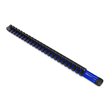 Olsa Tools 3/8-Inch Drive Socket Holder Rail, Blue Aluminum, 16 Clips