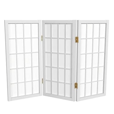 Red Lantern 2 ft. Short Desktop Window Pane Shoji Screen - White - 3 Panels