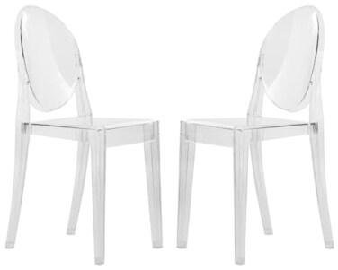 LeisureMod Marion Mid-Century Modern Acrylic Dining Chair, Stackable Plastic Accent Chair for Dining Room and Kitchen, Set of 2 ,Clear