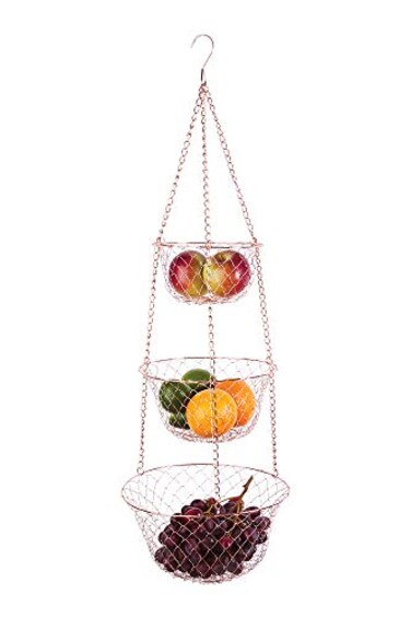 Fox Run 3-Tier Copper Kitchen Hanging Fruit Baskets For Kitchen, 32 Inches