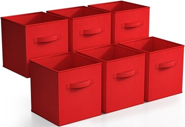 Sorbus Fabric Storage Cubes, 6-Pack Foldable Bins ,11 Inch, Red