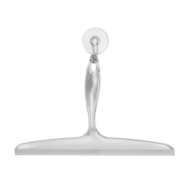 iDesign Plastic Bath Squeegee for Glass with Suction Hook Holder“ 12", Clear