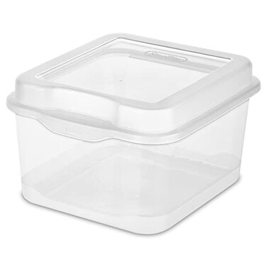 Sterilite FlipTop, Stackable Small Storage Bin with Hinging Lid, Plastic Container to Organize Desk at Home, Classroom, Office, Clear, 1-Pack
