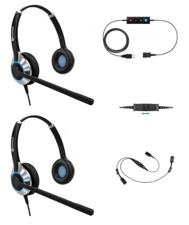 TruVoice Computer Dual Headset Bundle for Office TrainingMonitoringSupervising : Includes 2 x HD550 Headset with NC Microphone, Training Y SplitterUSB Cable Compatible with PC and Softphones
