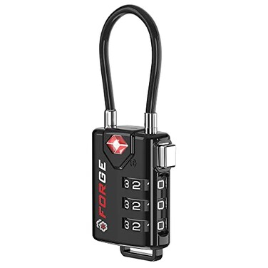 Forge TSA Approved Luggage Locks, Open Alert Cable Lock, Black, 1 Pack