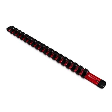 Olsa Tools 3/8-Inch Drive Socket Holder Rail, Red Aluminum, 18 Clips