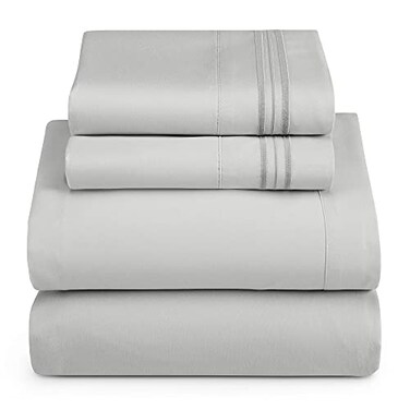 HearthHarbor Queen Size Sheets - 4 Piece Bed Sheet Set, Hotel Luxury Double Brushed Bed Sheets - Extra Soft Bedding SheetsPillowcases, Queen, Silver Grey