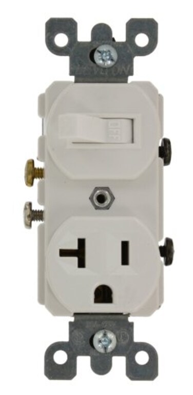 Leviton 20 Amp, 120 Volt, Duplex Style Combination Single Pole Switch/Receptacle, Grounding, 5335-W, White