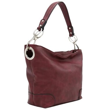 ALYSSA Hobo Shoulder Bag with Big Snap Hook Hardware ,Burdy