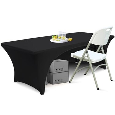 ABCCANOPY 6 FT Open Back Spandex Table Cover, Fitted Tablecloth, Black