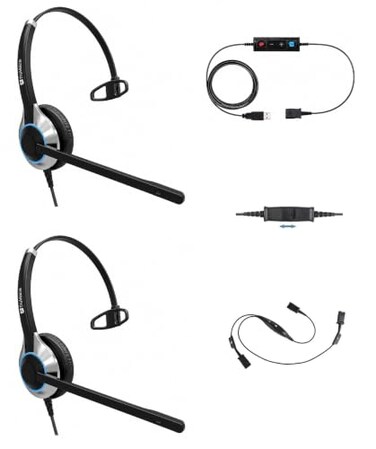 TruVoice Computer Headset Bundle for TrainingMonitoringSupervising : Includes 2 x HD500 Headset with NC Microphone, Training Splitter Y Cable and USB Adapter Compatible with PC and Softphones.