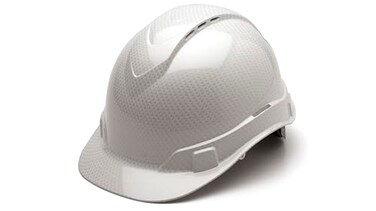 PYRAMEX Ridgeline Cap Style Hard Hat, Vented, 4-Point Ratchet Suspension, Shiny White Graphite Pattern