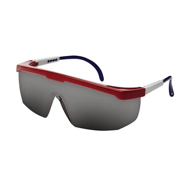 Sellstrom Lightweight, Scratch Resistant Protective Eyewear Safety Glasses with Adjustable Temples, Smoke Lens, Red/White/Blue Frame, S76771