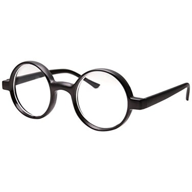 grinderPUNCH Wizard Nerd Round Black Frame Glasses, Clear Lens