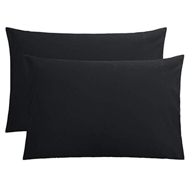 FLXXIE 2-Pack Microfiber Queen Pillow Cases, Envelope Closure, Black