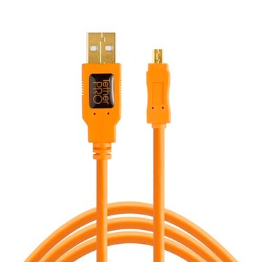 Tether Tools TetherPro USB 2.0 to Mini-B 8-Pin Cablefor Fast Transfer Between Camera and ComputerHigh Visibility Orange15 Feet ,4.6 m