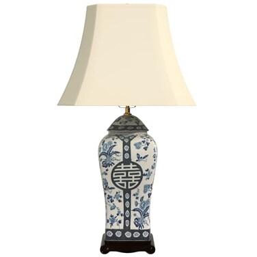 Red Lantern 26" Floral BlueWhite Vase Lamp