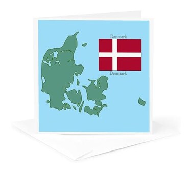 3dRose mapflag of Denmark with printed 1 Greeting Card with envelope