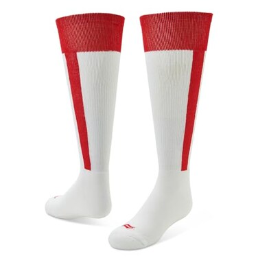 Sof Sole Baseball/Softball Over-the-Calf Team Athletic Performance Socks ,2 Pair, X-Small, White Red Stirrup