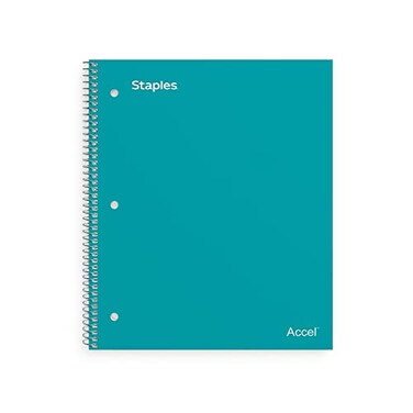 Staples Accel Durable Poly Cover 1-Subject Notebook, College Ruled, Teal