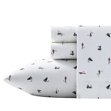Eddie Bauer - Full Sheet Set with Fitted SheetPillowcases, 100% Cotton Percale Bedding, CrispCool, Deep Pocket, Dorm Room Essentials, Fishing Flies