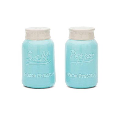 Fox Run Ceramic Mason Jar SP Shakers, Salt and Pepper, Blue