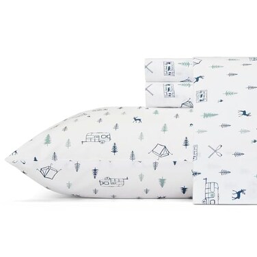 Eddie Bauer - Queen Sheets, Cotton Percale Bedding Set, CrispCool Home Decor ,Campout Dark Blue, Queen