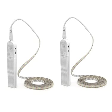 CFGROW LED Under Cabinet Lighting Motion Sensor, 10Ft Four Modes Bed Stairs Wardrobe Lamp Tape, Waterproof 5V USB LED Closet Night Strip Light,Cold White, 3M x 2Packs