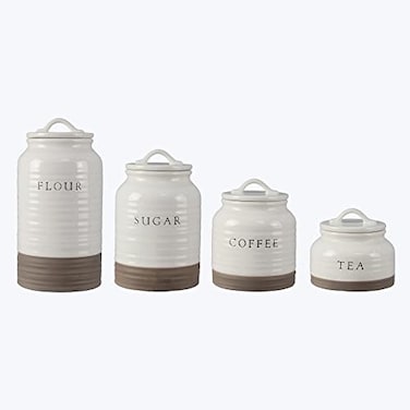 Young's Inc. Canister Sets for Kitchen, Ceramic Kitchen Canisters for Countertop, Stackable Containers for Flour Coffee Tea Sugar Container Set of 4
