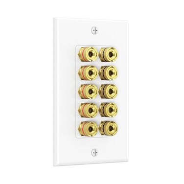 Cable Matters Speaker Wire Wall Plate, 10 Posts for 5 Speakers, White