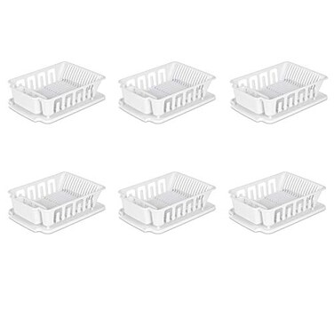 Sterilite Large 2 Piece Sink Set, Dish Drainer/Drainboard, White, 6 Pack