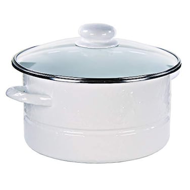 Golden Rabbit Enamelware Soup or Stock Pot, 6 quart, Solid White Textured