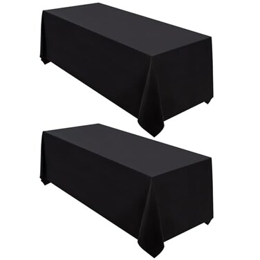 Surmente 2 Pack 90x132 Inch Black Tablecloth for 6-8 Foot Rectangle Tables