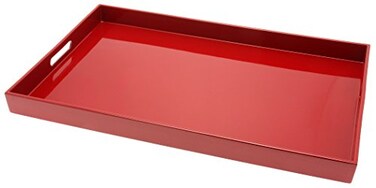 M.V. Trading Kotobuki Rectangular Lacquer Serving Tray, 18-3/4-Inch, Red