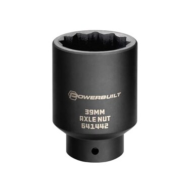 Powerbuilt 39mm Axle Nut Socket, 1/2 Inch Drive, Use with Impact Wrench, 12 Point Extra Deep, Remove Axle Shaft Nut - 641422
