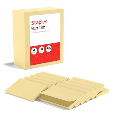 Staples Sticky Notes, 3x5 Inch, Yellow, Recycled, 1200 Sheets