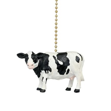 Clementine Designs Holstein Farm Cow Ceiling Fan Pull Chain Light Decorative Extension with 6" Gold Accent Chain, 3D Resin Design