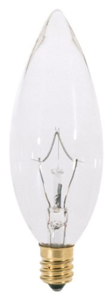 Satco S3386 220V Candelabra Base 25-Watt B10 Light Bulb, Clear