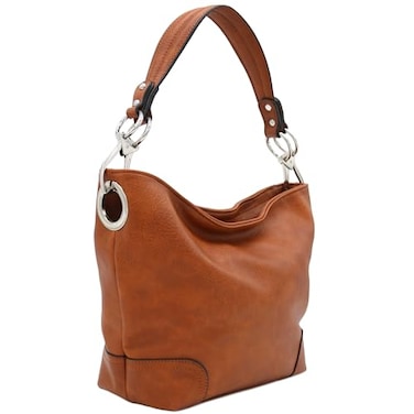 ALYSSA Hobo Shoulder Bag with Big Snap Hook Hardware ,Camel